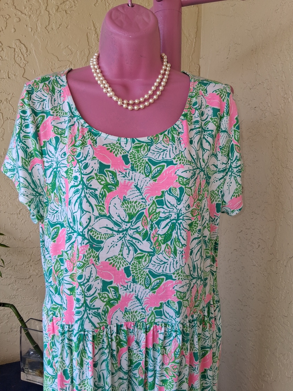 Lilly Pulitzer Pink, Mint & Green Floral Tiered Scoop Midi Dress - Picture 5 of 9
